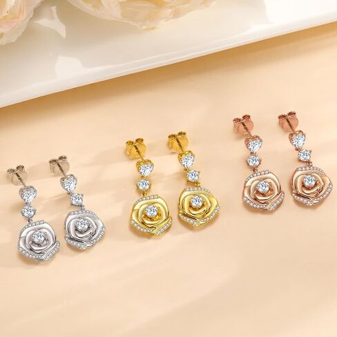 18K Gold Plated Over Sterling Silver Rose Flower Earring For Woman -Birthstone Dangle Earring Jewelry Birthday Gifts for Women,Girlfriend,Wife,Mom in Saudi Arabia