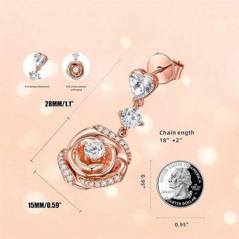 18K Gold Plated Over Sterling Silver Rose Flower Earring For Woman -Birthstone Dangle Earring Jewelry Birthday Gifts for Women,Girlfriend,Wife,Mom in Saudi Arabia