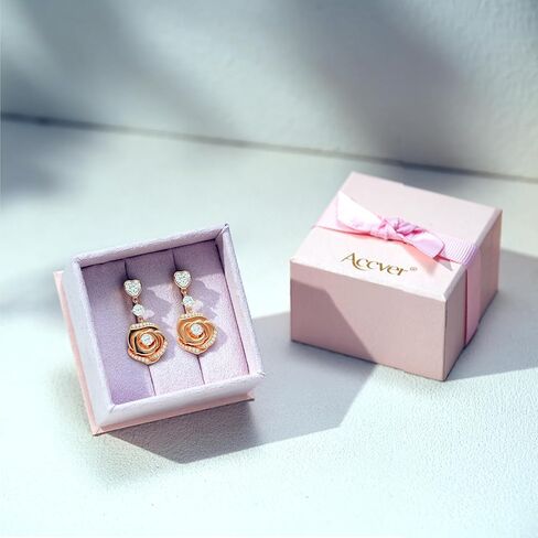 18K Gold Plated Over Sterling Silver Rose Flower Earring For Woman -Birthstone Dangle Earring Jewelry Birthday Gifts for Women,Girlfriend,Wife,Mom in Saudi Arabia
