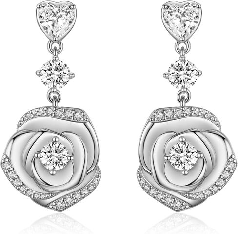 18K Gold Plated Over Sterling Silver Rose Flower Earring For Woman -Birthstone Dangle Earring Jewelry Birthday Gifts for Women,Girlfriend,Wife,Mom in Saudi Arabia