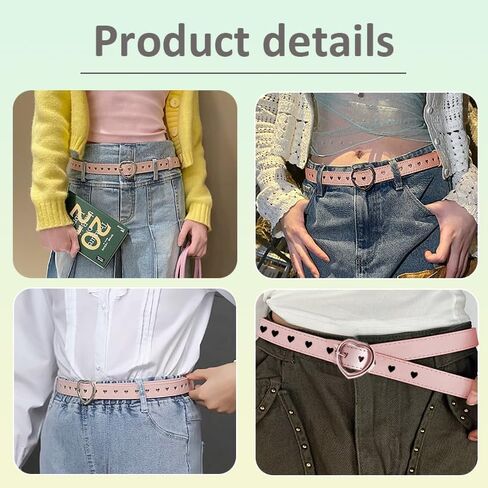 Vintage Pink Belts Y2k Accessories for Women Girls Western Belt for Dresses Jeans Retro Y2k Pink Cowgirl Heart Buckle Belt for Skirts Pants Punk Grunge Goth Waist Belts for Women Girls Gen Z Outfits in Saudi Arabia