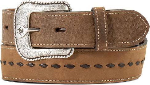 ARIAT Men's Crazy Horse Leather Belt with Twisted Buck Lacing and Antique Silver Floral Engraved Buckle in Saudi Arabia