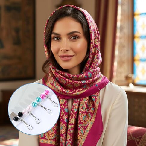 36PCS Hijab Pins Clips for Women, 12 Colors Muslim Hijabs Scarf Pin Pearl Headscarf Safety Pins Buttons for Scarves Shawl Sweater Brooch Pin Boutonniere Wedding Dress Accessories in Saudi Arabia