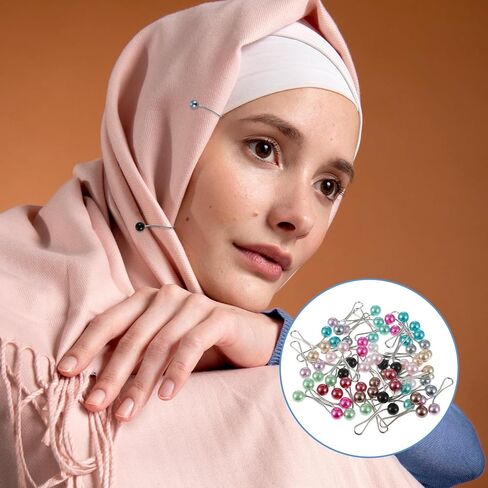 36PCS Hijab Pins Clips for Women, 12 Colors Muslim Hijabs Scarf Pin Pearl Headscarf Safety Pins Buttons for Scarves Shawl Sweater Brooch Pin Boutonniere Wedding Dress Accessories in Saudi Arabia