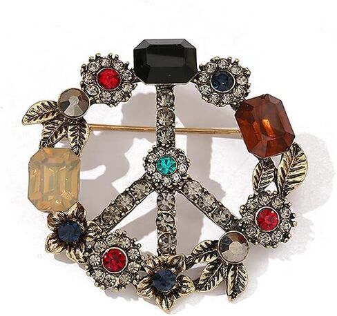 Peace Sign Brooch Pin Antique Crystal Rhinestone Classic for Hippie Party Dance Banquet for Women Men Lapel Pins Dress Suit Bouquet Ceremony Accessories Decor in Saudi Arabia