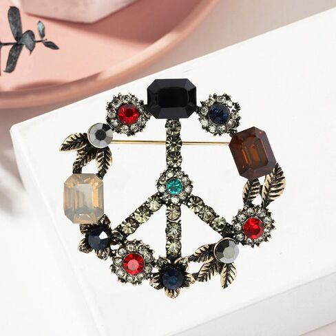 Peace Sign Brooch Pin Antique Crystal Rhinestone Classic for Hippie Party Dance Banquet for Women Men Lapel Pins Dress Suit Bouquet Ceremony Accessories Decor in Saudi Arabia