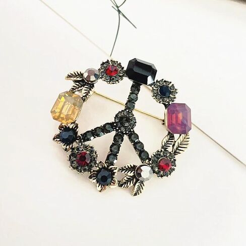 Peace Sign Brooch Pin Antique Crystal Rhinestone Classic for Hippie Party Dance Banquet for Women Men Lapel Pins Dress Suit Bouquet Ceremony Accessories Decor in Saudi Arabia