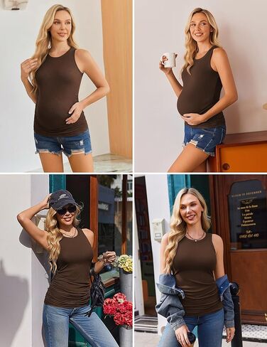 Ekouaer Maternity Tank Tops 3 Pack Womens Ribbed Pregnancy Shirts Crew Neck Ruched Side Mama Clothes S-XXL in Saudi Arabia