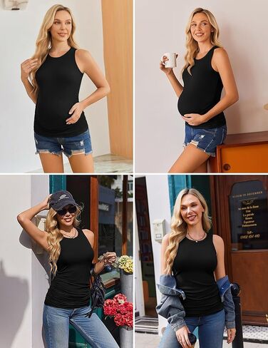 Ekouaer Maternity Tank Tops 3 Pack Womens Ribbed Pregnancy Shirts Crew Neck Ruched Side Mama Clothes S-XXL in Saudi Arabia