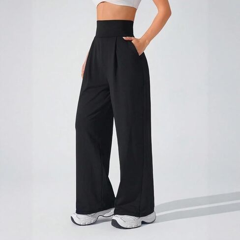 Womens Wide Leg Yoga Pants High Waist Loose Stretch Causal Lounge Workout Gym Trousers with Pockets in Saudi Arabia