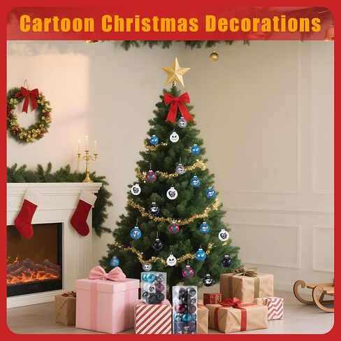 24Pcs Nightmare Christmas Ball Ornaments Set, Skull Pattern Jack Sally Xmas Tree Decorations, Plastic Shatterproof Halloween Holiday Hanging Balls Decor (2.36"/60mm) in Saudi Arabia