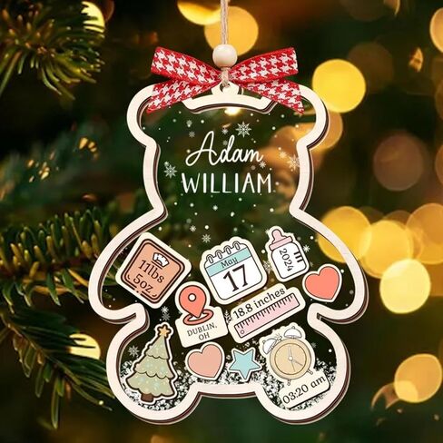 Baby's First Christmas Ornament 2025 - Personalized First Christmas Ornament, Shaker 3 Layer Baby Ornaments, 5'' Wooden & Acrylic, Babies 1st Christmas, Keepsake Baby Gifts, Newborn Photo Prop in Saudi Arabia