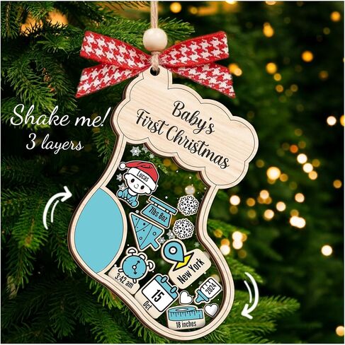Baby's First Christmas Ornament 2025 - Personalized First Christmas Ornament, Shaker 3 Layer Baby Ornaments, 5'' Wooden & Acrylic, Babies 1st Christmas, Keepsake Baby Gifts, Newborn Photo Prop in Saudi Arabia