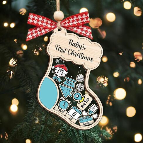 Baby's First Christmas Ornament 2025 - Personalized First Christmas Ornament, Shaker 3 Layer Baby Ornaments, 5'' Wooden & Acrylic, Babies 1st Christmas, Keepsake Baby Gifts, Newborn Photo Prop in Saudi Arabia