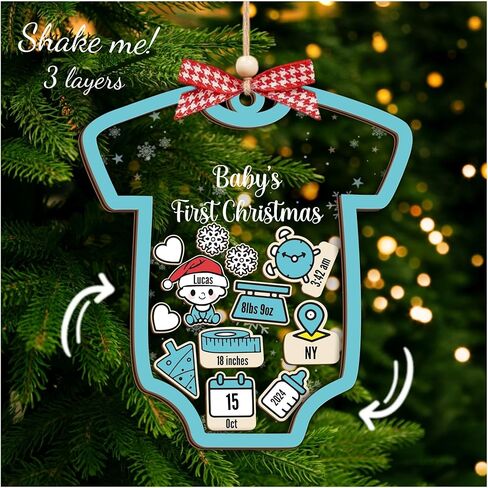 Baby's First Christmas Ornament 2025 - Personalized First Christmas Ornament, Shaker 3 Layer Baby Ornaments, 5'' Wooden & Acrylic, Babies 1st Christmas, Keepsake Baby Gifts, Newborn Photo Prop in Saudi Arabia