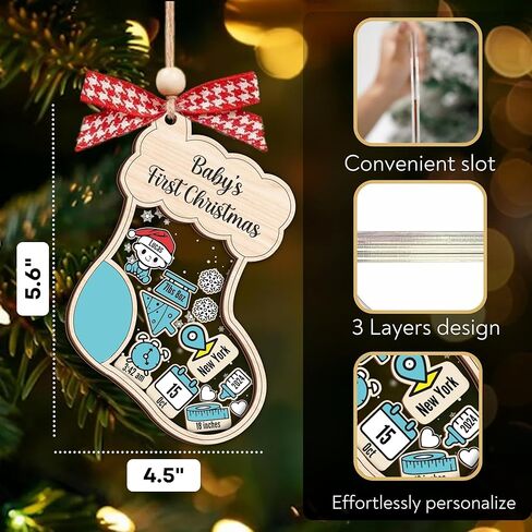 Baby's First Christmas Ornament 2025 - Personalized First Christmas Ornament, Shaker 3 Layer Baby Ornaments, 5'' Wooden & Acrylic, Babies 1st Christmas, Keepsake Baby Gifts, Newborn Photo Prop in Saudi Arabia