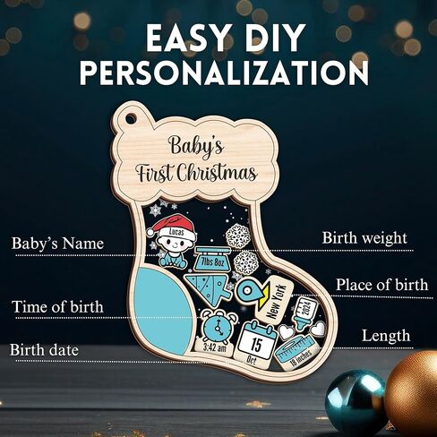 Baby's First Christmas Ornament 2025 - Personalized First Christmas Ornament, Shaker 3 Layer Baby Ornaments, 5'' Wooden & Acrylic, Babies 1st Christmas, Keepsake Baby Gifts, Newborn Photo Prop in Saudi Arabia
