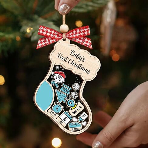 Baby's First Christmas Ornament 2025 - Personalized First Christmas Ornament, Shaker 3 Layer Baby Ornaments, 5'' Wooden & Acrylic, Babies 1st Christmas, Keepsake Baby Gifts, Newborn Photo Prop in Saudi Arabia