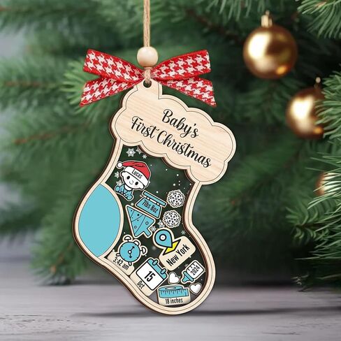 Baby's First Christmas Ornament 2025 - Personalized First Christmas Ornament, Shaker 3 Layer Baby Ornaments, 5'' Wooden & Acrylic, Babies 1st Christmas, Keepsake Baby Gifts, Newborn Photo Prop in Saudi Arabia