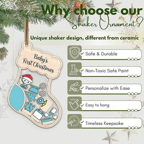 Baby's First Christmas Ornament 2025 - Personalized First Christmas Ornament, Shaker 3 Layer Baby Ornaments, 5'' Wooden & Acrylic, Babies 1st Christmas, Keepsake Baby Gifts, Newborn Photo Prop in Saudi Arabia