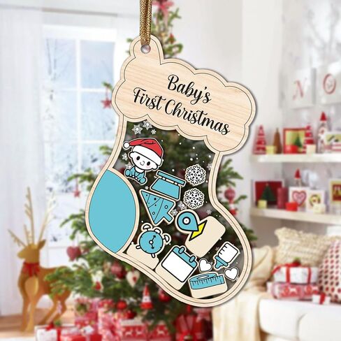 Baby's First Christmas Ornament 2025 - Personalized First Christmas Ornament, Shaker 3 Layer Baby Ornaments, 5'' Wooden & Acrylic, Babies 1st Christmas, Keepsake Baby Gifts, Newborn Photo Prop in Saudi Arabia