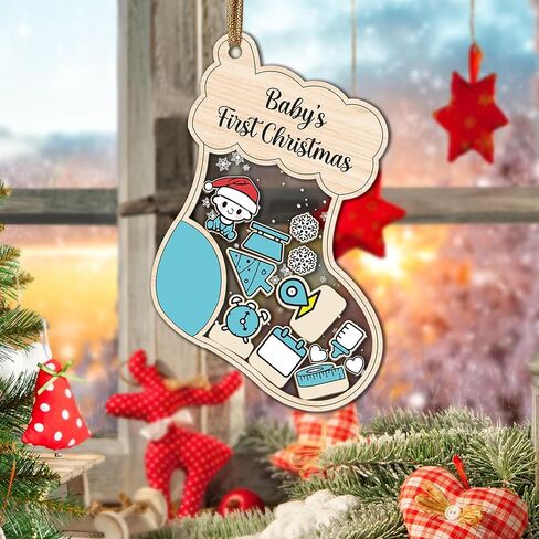 Baby's First Christmas Ornament 2025 - Personalized First Christmas Ornament, Shaker 3 Layer Baby Ornaments, 5'' Wooden & Acrylic, Babies 1st Christmas, Keepsake Baby Gifts, Newborn Photo Prop in Saudi Arabia