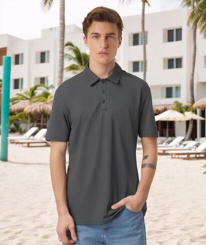Men's Polo Shirt Short Sleeve 3 Button Cotton Casual T-Shirts in Saudi Arabia