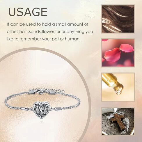 ONEFINITY Hummingbird Urn Bracelet for Ashes 925 Sterling Silver Silver Heart Ashes Bracelet Cremation Jewelry for Ashes Memory Jewelry for Women in Saudi Arabia