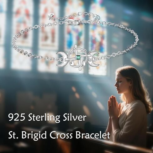 YFN St Bridgets Cross Bracelet Sterling Silver Triple Moon Goddess Saint Brigid Cross Charm Bracelet Irish Jewelry for Women Irish Gifts in Saudi Arabia