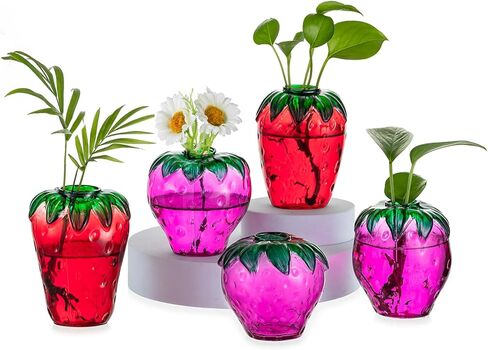 Hewory Cute Strawberry Vase for Flowers: Unique Glass Strawberry Decor for Home Kitchen Bathroom Office - Small Vases Eclectic Room Decor in Kuwait