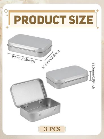 3Pcs Silver Aluminium Tin Cans, Iron Jewelry Storage Boxes with Hinged Lid Rectangle Travel Storage Containers for DIY Dry Storage Spices Tea Candy Party Favors, 9.8x6.35x2.25cm in Saudi Arabia