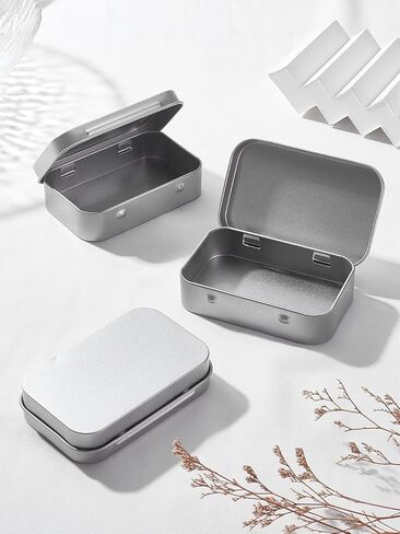 3Pcs Silver Aluminium Tin Cans, Iron Jewelry Storage Boxes with Hinged Lid Rectangle Travel Storage Containers for DIY Dry Storage Spices Tea Candy Party Favors, 9.8x6.35x2.25cm in Saudi Arabia