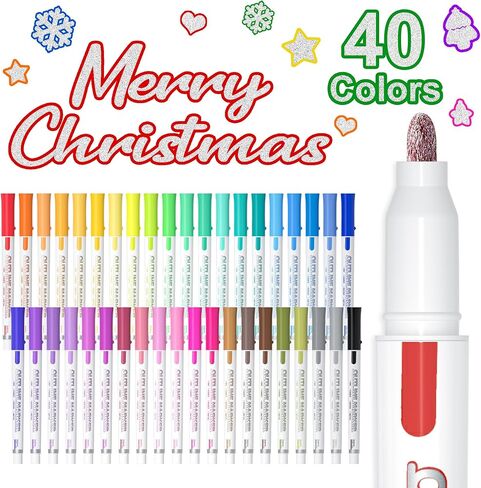 Shuttle Art Double Line Outline Permanent Markers, 28 Colors Squiggles Shimmer Markers Set, Self Outline Metallic Marker Pens for Art, Drawing, Doodling, Card Making, Christmas Card, DIY Crafts in Kuwait