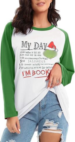 T-Shirt Women Long Sleeve Stole Christmas Funny Printing Unisex Style Girls Ladys i m Booked (US, Alpha, Large, Regular, Regular, Green) in Saudi Arabia