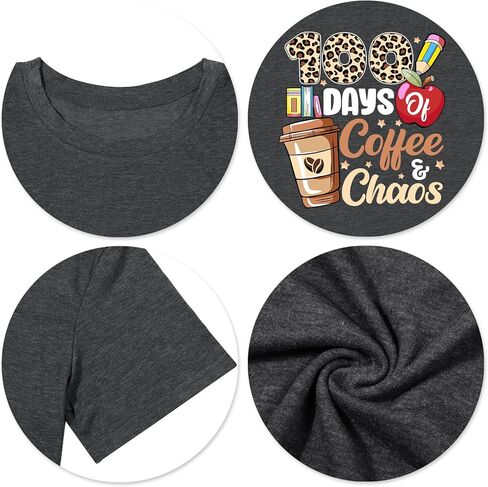 100 Days of Coffee Chaos Shirts for Women Happy 100 Days of School T-Shirt Teach Print Graphic Shirt Teacher Gifts Tops in Saudi Arabia