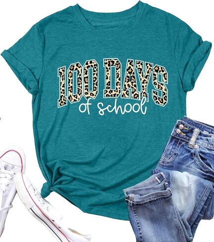 100 Days of Coffee Chaos Shirts for Women Happy 100 Days of School T-Shirt Teach Print Graphic Shirt Teacher Gifts Tops in Saudi Arabia