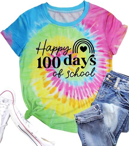 100 Days of Coffee Chaos Shirts for Women Happy 100 Days of School T-Shirt Teach Print Graphic Shirt Teacher Gifts Tops in Saudi Arabia