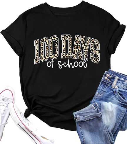 100 Days of Coffee Chaos Shirts for Women Happy 100 Days of School T-Shirt Teach Print Graphic Shirt Teacher Gifts Tops in Saudi Arabia