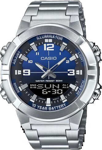 Casio AMW870DA-2A1V Men's Stainless Steel Blue Dial Analog Digital Dual Time Zone Watch in Saudi Arabia