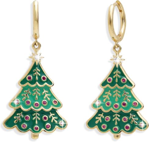 Sonateomber Christmas Tree Dangle Drop Earrings for Women,Holiday Dainty Cute Xmas Gold Enamel Dangling Hoop Santa Earings Party Outfit Accessories Costumes Jewelry Gift in Saudi Arabia