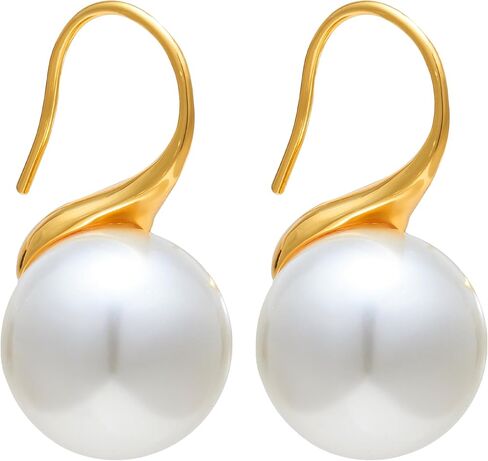 Pearl Earrings for Women 18K Gold Plated Huggie Hoop Earrings with Freshwater Pearls AAAA+ Elegant Leverback Dangle Pearl Earrings Handpicked Hypoallergenic Drop Stud Earrings in Saudi Arabia