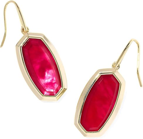Kendra Scott, Women's, Dani Bezel Drop Earrings, Gold Carmine Red Illusion, One Size in Saudi Arabia