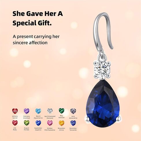 Teardrop Dangle Drop Earrings -925 Sterling Silver Birthstone Earring Jewelry Birthday Gifts for Women,Girlfriend,Wife,Mom - Graduation, Friendship,Birthday, Anniversary in Saudi Arabia