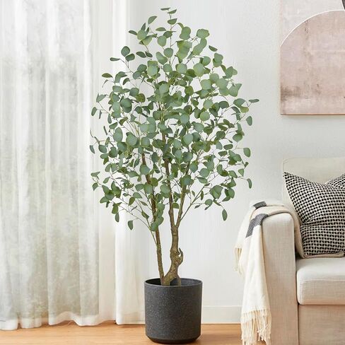 Artificial Eucalyptus Tree 6FT with 640 Leaves Realistic Tall Large Fake Faux Tropical Plant 70 Inch Black Pot for Indoor Home Office Poolside Porch Mall Hotel School Decor Housewarming Gift in Saudi Arabia