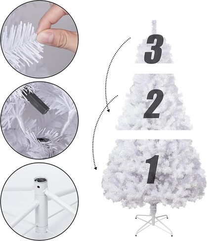 7.5FT 1,800 Tips Artificial Christmas Pine Tree Fake Xmas Spruce Trees Holiday Decoration with Metal Stand Easy Assembly for Outdoor and Indoor Decor White in Kuwait