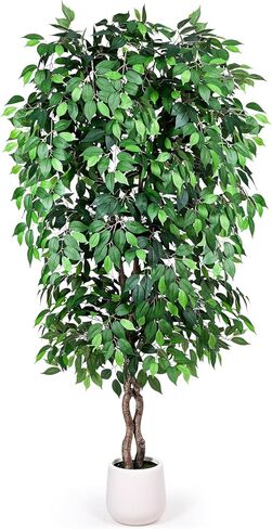 5FT Artificial Ficus Tree, Tall Faux Trees Indoor with White Planter, Dried Moss, Natural Silk Leaves & Trunk, Fake Plants for Home Living Room Office Corner Decor Housewarming Gift in Saudi Arabia