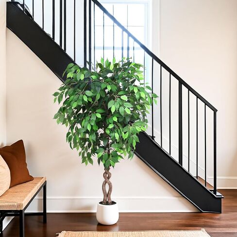 5FT Artificial Ficus Tree, Tall Faux Trees Indoor with White Planter, Dried Moss, Natural Silk Leaves & Trunk, Fake Plants for Home Living Room Office Corner Decor Housewarming Gift in Saudi Arabia
