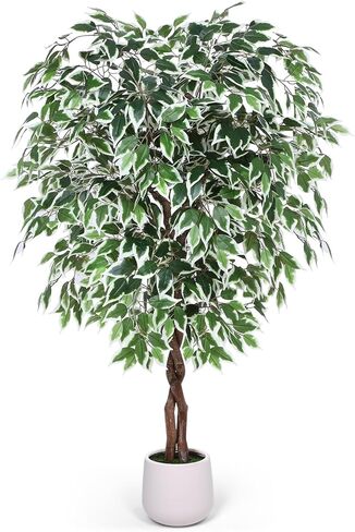 5FT Artificial Ficus Tree, Tall Faux Trees Indoor with White Planter, Dried Moss, Natural Silk Leaves & Trunk, Fake Plants for Home Living Room Office Corner Decor Housewarming Gift in Saudi Arabia