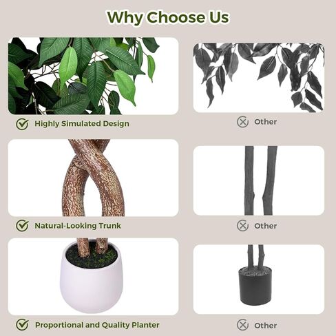 5FT Artificial Ficus Tree, Tall Faux Trees Indoor with White Planter, Dried Moss, Natural Silk Leaves & Trunk, Fake Plants for Home Living Room Office Corner Decor Housewarming Gift in Saudi Arabia