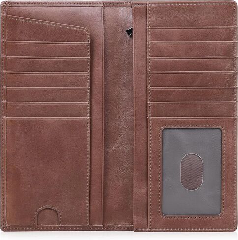 VISOUL Genuine Leather Long Bifold Checkbook Cover Wallet for Men with Zipper Pocket, Mens Tall Cash Credit Card Holder Wallet with RFID Blocking (Coffee) in Kuwait